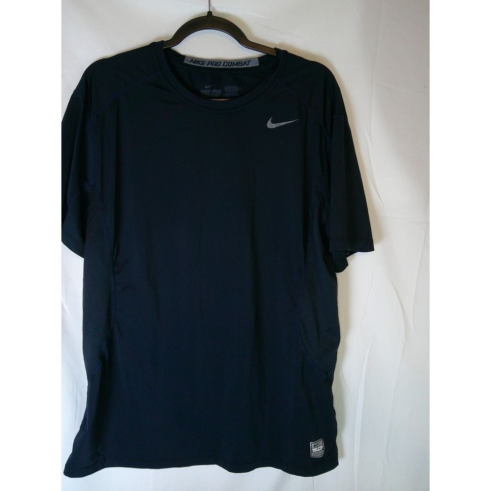 Nike Pro Combat Dri-FIT Shirt Mens XL Navy Blue Fitted Short Sleeve Training Top